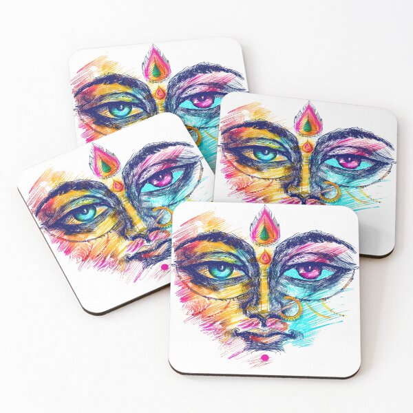 Item preview, Psychedelic Third Eye Face - Vibrant Neon Spiritual Portrait Art Print designed and sold by DesignArtist.ia.