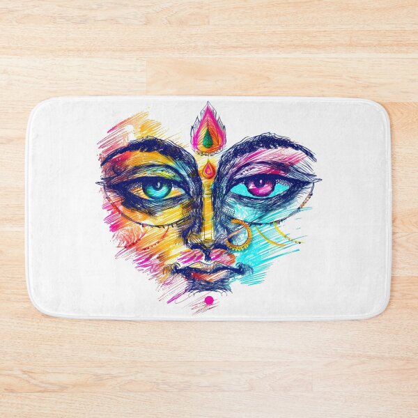 Item preview, Psychedelic Third Eye Face - Vibrant Neon Spiritual Portrait Art Print designed and sold by DesignArtist.ia.