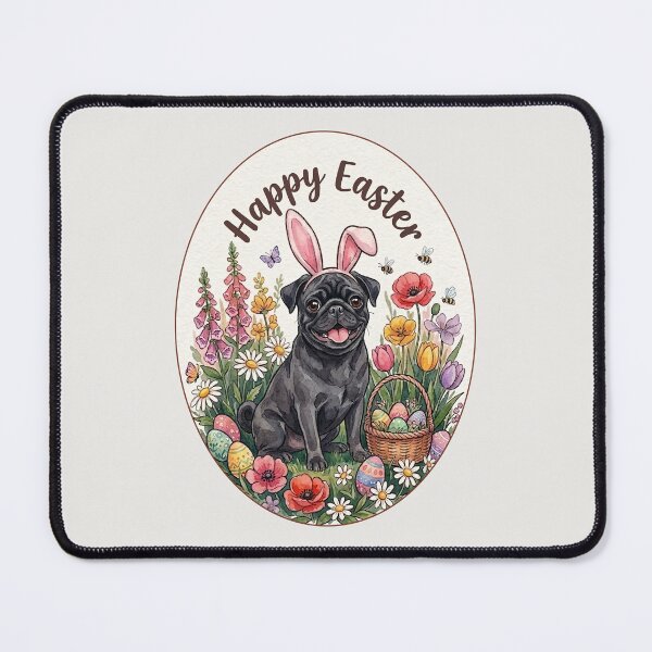 Item preview, Funny Black Pug Happy Easter Egg Bunny Mom Dad Kids designed and sold by FurryHavenPH.