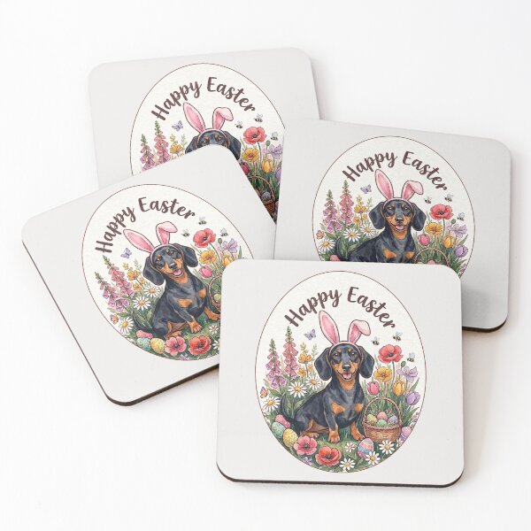 Item preview, Funny Black Tan Dachshund Happy Easter Egg Bunny Mom Dad Kids designed and sold by FurryHavenPH.