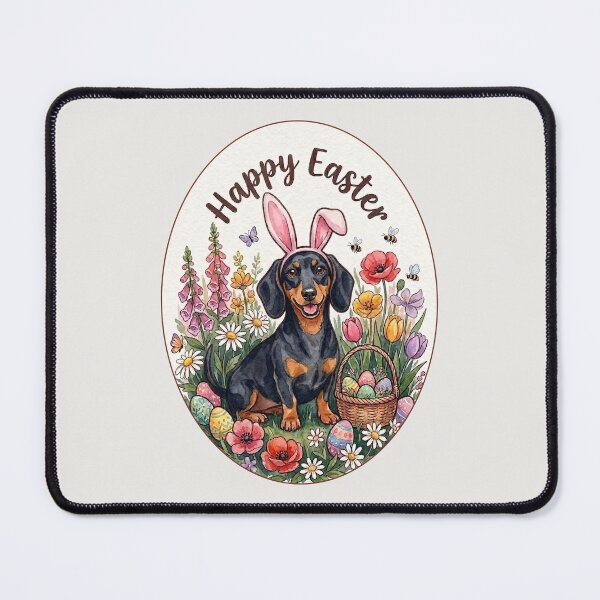 Item preview, Funny Black Tan Dachshund Happy Easter Egg Bunny Mom Dad Kids designed and sold by FurryHavenPH.