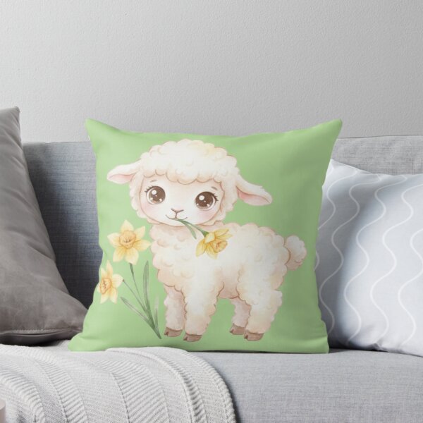Item preview, Cute Pastel Lamb with Daffodils – Watercolor Easter Nursery Art designed and sold by EnlightArt.