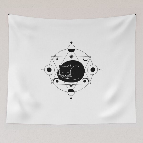 Artikelvorschau, Mystical Sleeping Cat Geometric Design – Minimal Cosmic Sacred Geometry Art entworfen und verkauft von Timegraf.