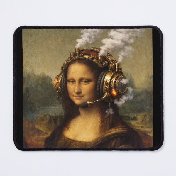 Item preview, Mona in Gaming Mode – Inspired by Leonardo da Vinci (1452–1519), Portraying Mona Lisa Testing Steam‑Powered Audio Technology.  designed and sold by TheArtsyFrogs.
