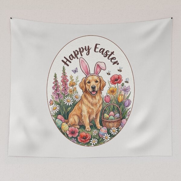 Item preview, Funny Golden Retriever Happy Easter Egg Bunny Mom Dad Kids designed and sold by FurryHavenPH.