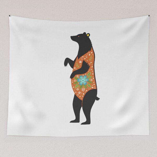 Item preview, Regal Floral Folk Art Black Bear – Scandinavian Folk Art by heidiannemorris © designed and sold by FOLK ART FUSION by heidiannemorris.