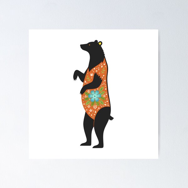 Item preview, Regal Floral Folk Art Black Bear – Scandinavian Folk Art by heidiannemorris © designed and sold by FOLK ART FUSION by heidiannemorris.