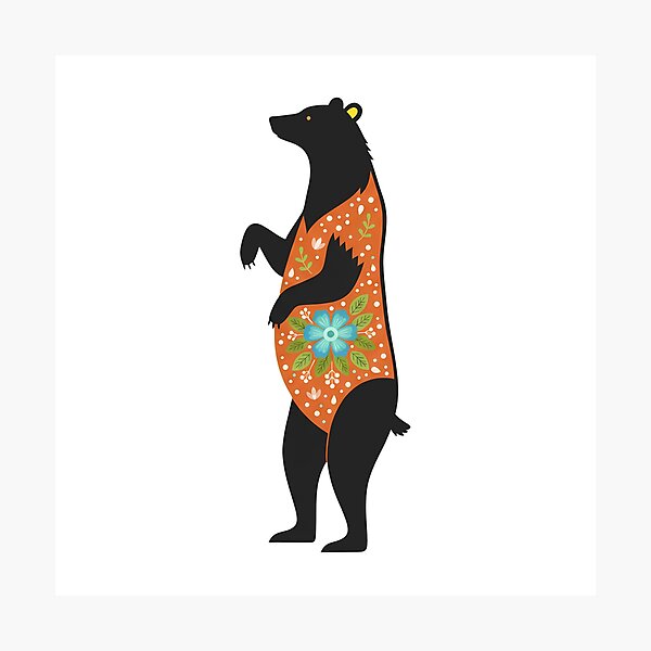Item preview, Regal Floral Folk Art Black Bear – Scandinavian Folk Art by heidiannemorris © designed and sold by FOLK ART FUSION by heidiannemorris.