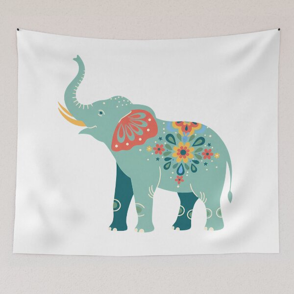 Artikelvorschau, Florale Volkskunst: Afrikanischer Elefant – Skandinavische Volkskunst von heidiannemorris © entworfen und verkauft von FOLK ART FUSION by heidiannemorris.