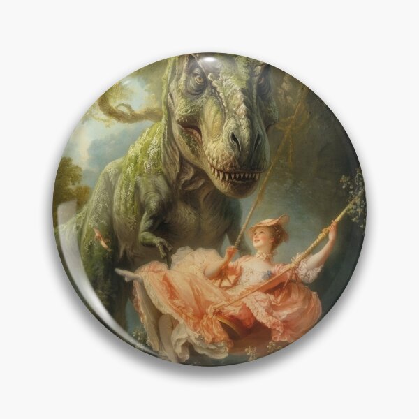 Item preview, Rex Wants the Swing Next - Inspired by Jean‑Honoré Fragonard (1732–1806), Joined by the T‑Rex Who Has Everyone Confident the Swing Will Be Available Soon.  designed and sold by TheArtsyFrogs.