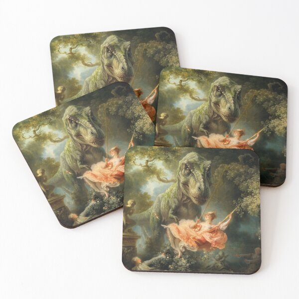 Item preview, Rex Wants the Swing Next - Inspired by Jean‑Honoré Fragonard (1732–1806), Joined by the T‑Rex Who Has Everyone Confident the Swing Will Be Available Soon.  designed and sold by TheArtsyFrogs.