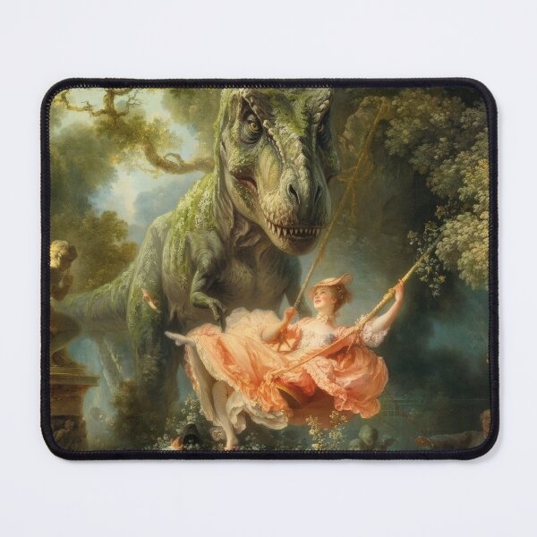 Item preview, Rex Wants the Swing Next - Inspired by Jean‑Honoré Fragonard (1732–1806), Joined by the T‑Rex Who Has Everyone Confident the Swing Will Be Available Soon.  designed and sold by TheArtsyFrogs.
