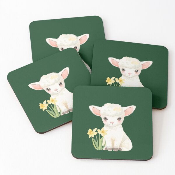 Item preview, Cute Sitting Pastel Lamb with Daffodils – Watercolor Aries Nursery & Easter Art designed and sold by EnlightArt.