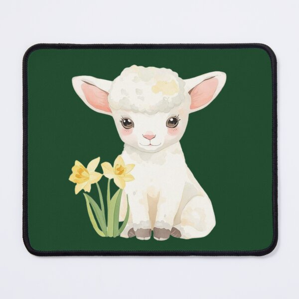 Item preview, Cute Sitting Pastel Lamb with Daffodils – Watercolor Aries Nursery & Easter Art designed and sold by EnlightArt.
