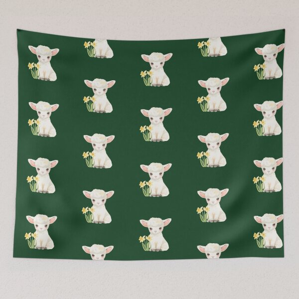 Item preview, Cute Sitting Pastel Lamb with Daffodils – Watercolor Aries Nursery & Easter Art designed and sold by EnlightArt.