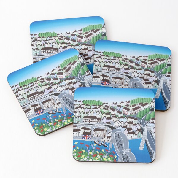 Item preview, Summer Over the Tamar Bridges naive artwork designed and sold by ElisaTruemanArt.
