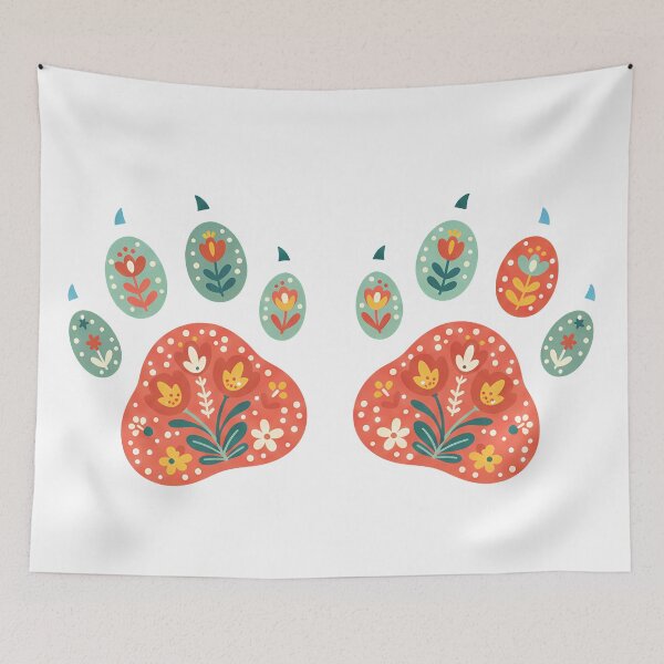 Item preview, Playful Floral Folk Art Dog Paws – Scandinavian Folk Art by heidiannemorris © designed and sold by FOLK ART FUSION by heidiannemorris.