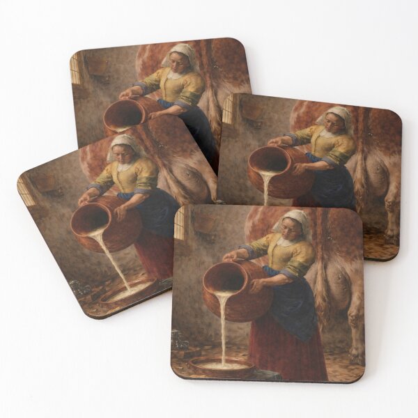 Item preview, The Milkmaid and Her Giant Cash Cow - Inspired by Johannes Vermeer (1632–1675), Featuring That Cow That Pays All the Bills and Blocks the Window.  designed and sold by TheArtsyFrogs.