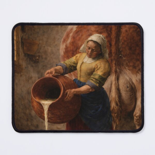 Item preview, The Milkmaid and Her Giant Cash Cow - Inspired by Johannes Vermeer (1632–1675), Featuring That Cow That Pays All the Bills and Blocks the Window. designed and sold by TheArtsyFrogs.
