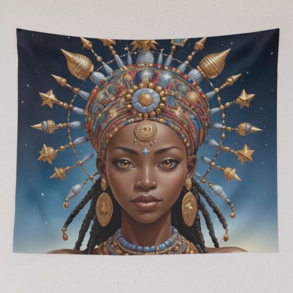 Item preview, West African Celestial Goddess Divine Feminine Fantasy Art Print designed and sold by GenesisArtis.