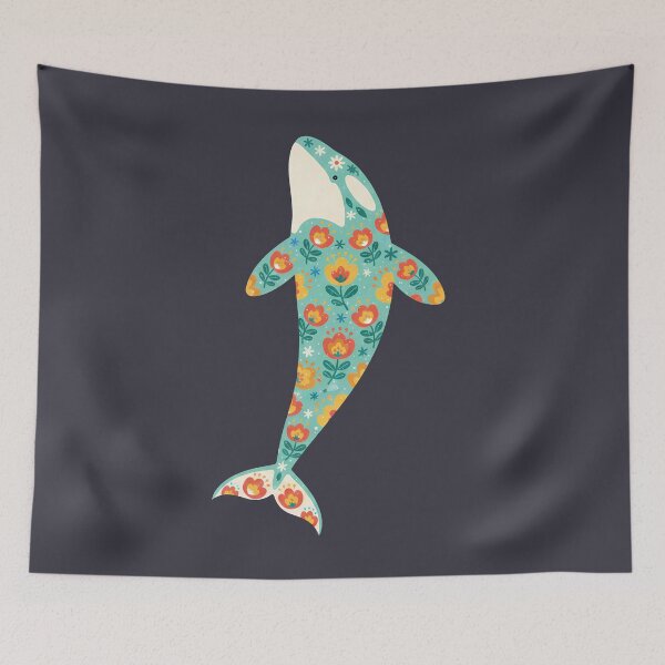 Item preview, Floral Folk Art Orca – Scandinavian Folk Art by heidiannemorris © designed and sold by FOLK ART FUSION by heidiannemorris.
