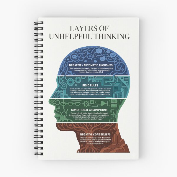 Item preview, CBT Layers of Unhelpful Thinking| Therapist Office Decor|Counselor Office Decor|Mental Health| Cognitive Distortion  designed and sold by VividRougeArt.