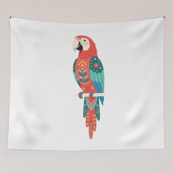 Item preview, Floral Folk Art Red and Green Macaw – Scandinavian Folk Art by heidiannemorris © designed and sold by FOLK ART FUSION by heidiannemorris.