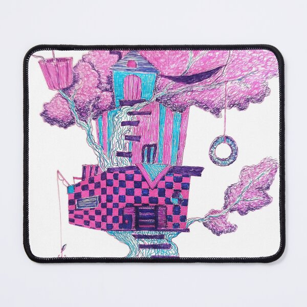 Item preview, The Checkerboard Cloud House - Pink and Blue Surreal Fantasy Art designed and sold by Odd shloox.