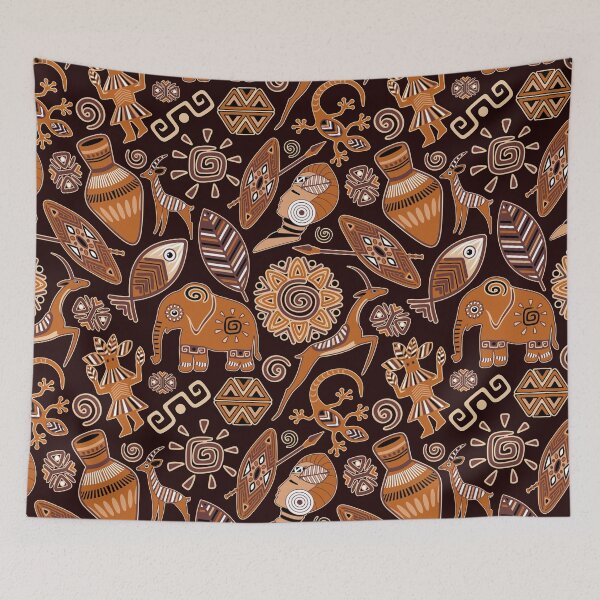 Item preview, African Tribal Art with Animals and Figures designed and sold by BluedarkArt.