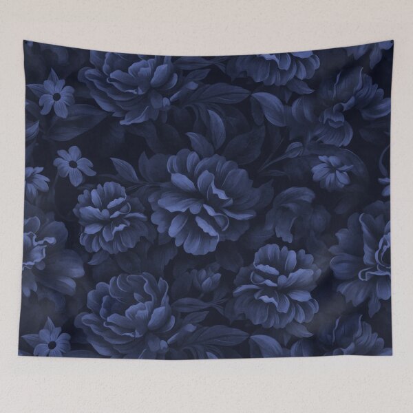 Item preview, Velveteen Dark Moody Flowers Midnight Blue Floral Luxury Opulence designed and sold by artsandsoul.
