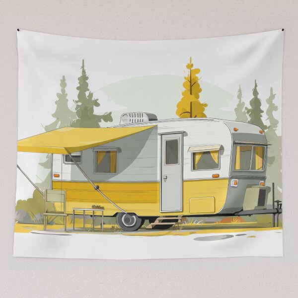 Item preview, Camping with a trailer in the woods designed and sold by anytka.