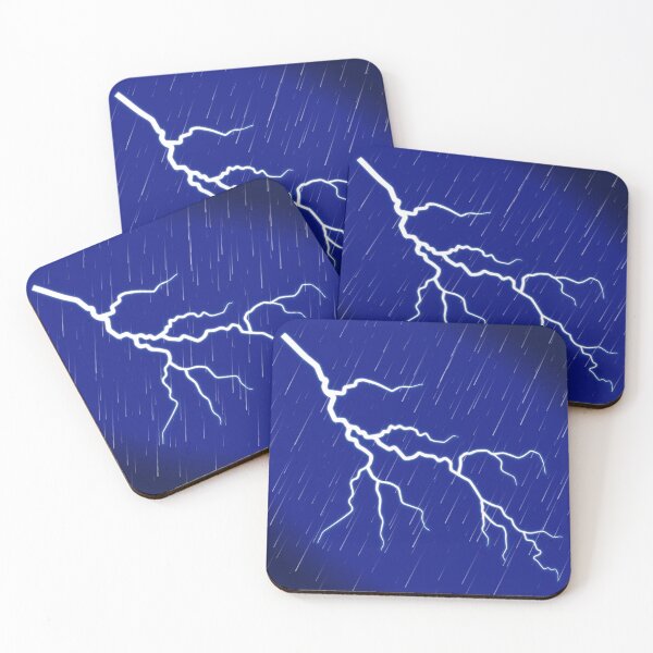 Item preview, thunder Lightning Storm Illustration Jagged White Bolt with Rain on Dark Blue Sky for Weather and Energy Design	 designed and sold by AtonuHaque.