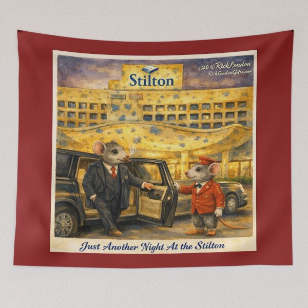 Item preview, Just Another Night at The Stilton – Cheese Hotel Mouse Cartoon designed and sold by Rick London Gifts.