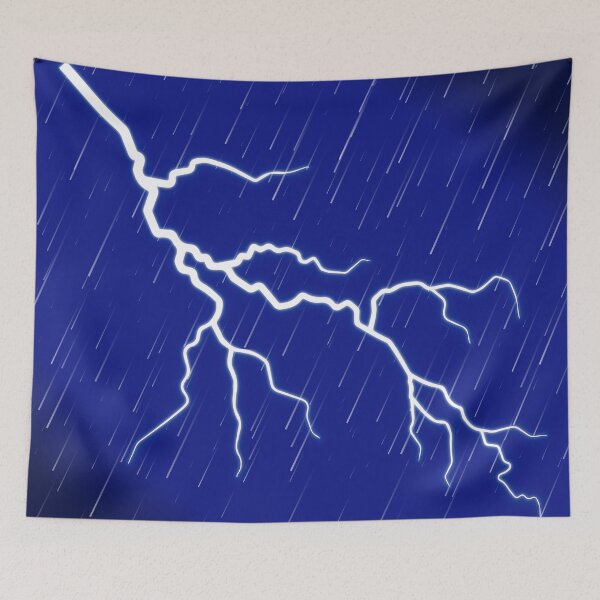 Item preview, thunder Lightning Storm Illustration Jagged White Bolt with Rain on Dark Blue Sky for Weather and Energy Design	 designed and sold by AtonuHaque.