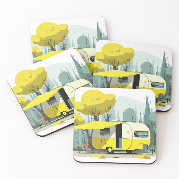 Item preview, Bright yellow camper rests in forest designed and sold by anytka.