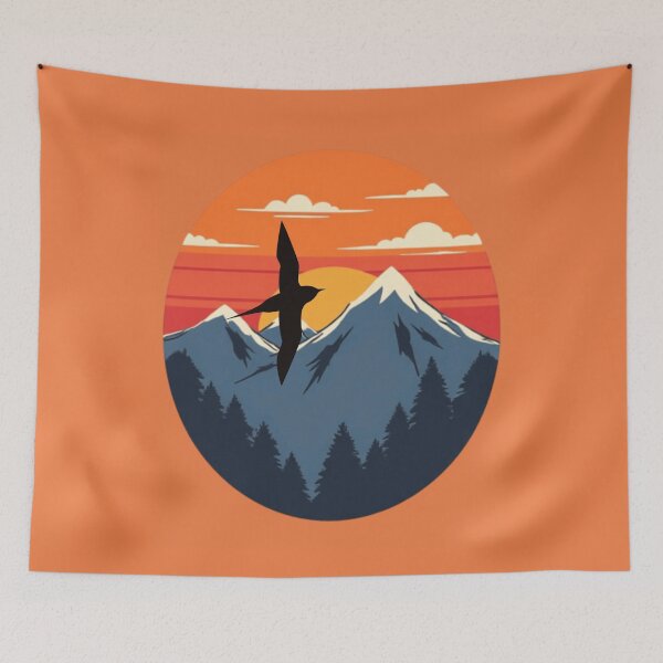 Artikelvorschau, Minimalist Mountain Sunset Bird Silhouette - Nature Landscape vintage Style Adventure Art. entworfen und verkauft von LunaPrintCo.