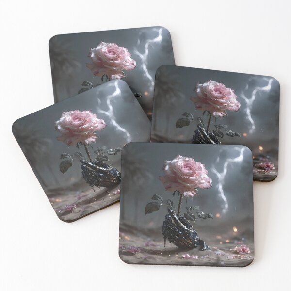 Item preview, Dark Fantasy Armored Gauntlet Holding a Delicate Pink Rose designed and sold by MouradStudio.