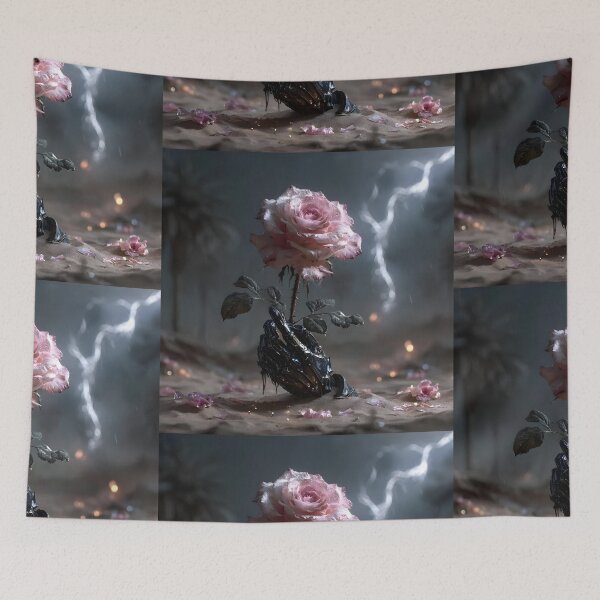 Item preview, Dark Fantasy Armored Gauntlet Holding a Delicate Pink Rose designed and sold by MouradStudio.