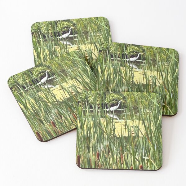 Item preview, Great Egret in view through the cattails and tall grass. designed and sold by greencitystudio.