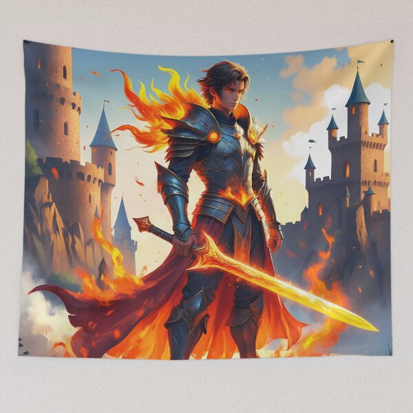 Item preview, Fire Swordsman - Flame Knight Fantasy Art designed and sold by Lucid Dream Pixel.