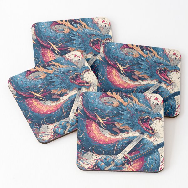 Item preview, Fierce Blue Samurai Dragon Wielding Katana designed and sold by MouradStudio.