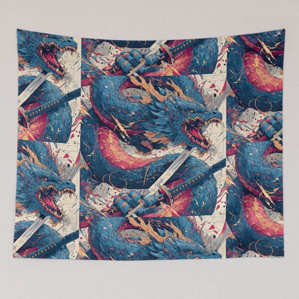 Item preview, Fierce Blue Samurai Dragon Wielding Katana designed and sold by MouradStudio.