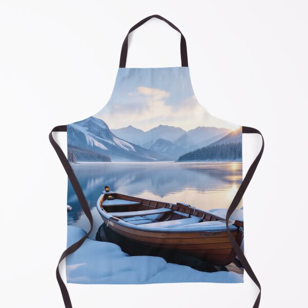 Item preview, Snowy Mountain Lake at Sunrise with Wooden Rowboat designed and sold by BeautifulVirtues.