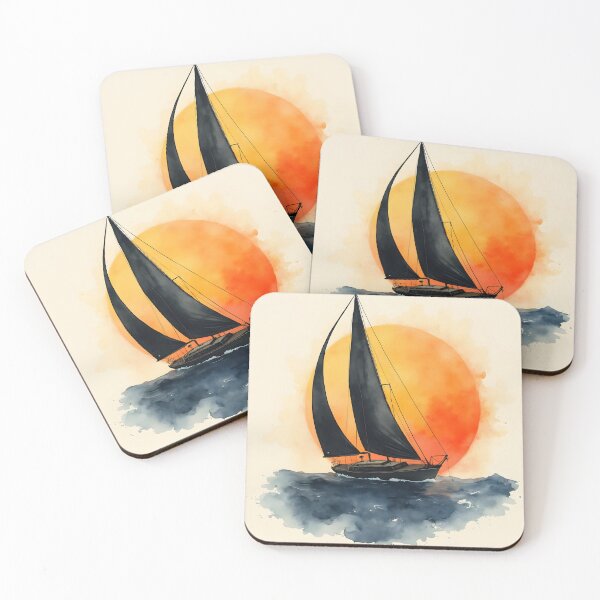 Item preview, Silhouette Sailboat Watercolor with Big Sun designed and sold by Maria Dryfhout.