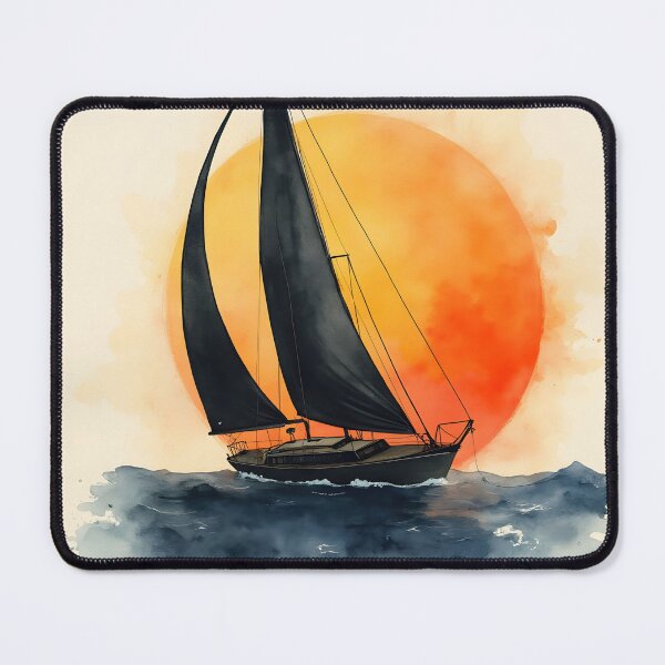 Item preview, Silhouette Sailboat Watercolor with Big Sun designed and sold by Maria Dryfhout.