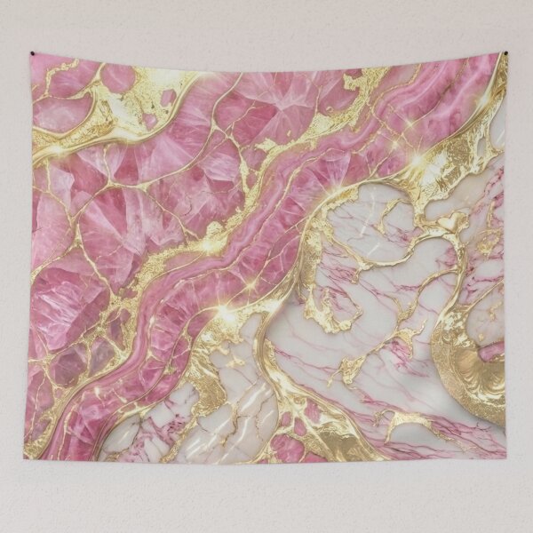 Item preview, Rose Quartz Pink Crystal White Marble and Gold Art designed and sold by Ed & Harmony.