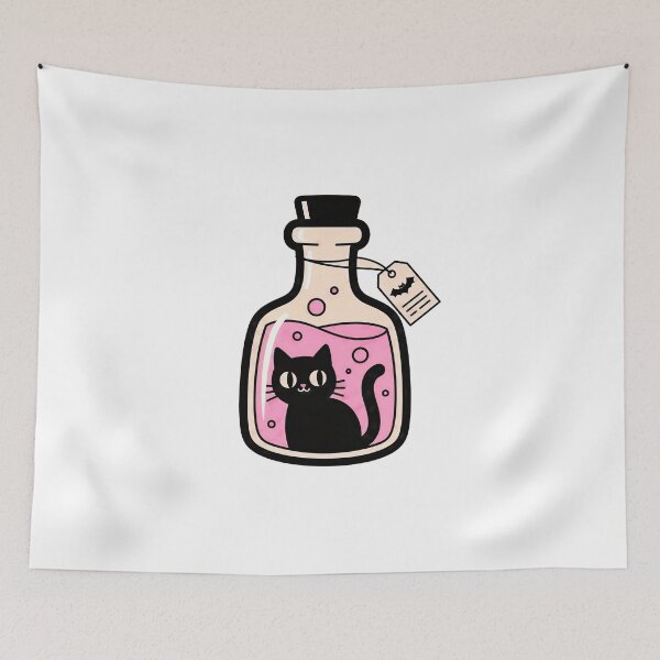 Item preview, Black Cat Potion Aesthetic – Witch Bottle Illustration, Cute Spooky Magic Design designed and sold by Timegraf.