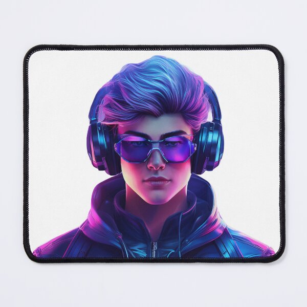 Item preview, "Cyber DJ - Neon Gamer Avatar with Headphones and Glasses" designed and sold by RS-Globalist-.