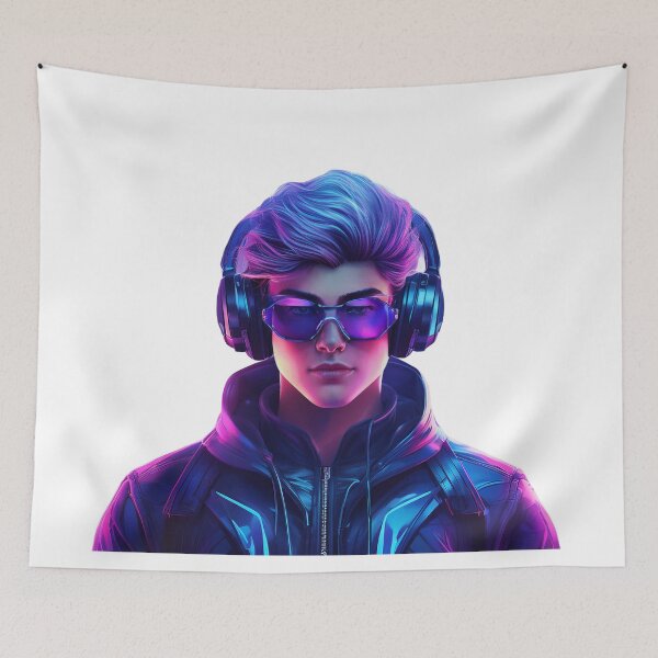 Item preview, "Cyber DJ - Neon Gamer Avatar with Headphones and Glasses" designed and sold by RS-Globalist-.