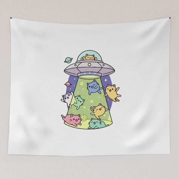 Aperçu de l'œuvre Cute UFO Cat Sticker – Kawaii Space Cats Cartoon Illustration for Cat Lovers créée et vendue par Timegraf.